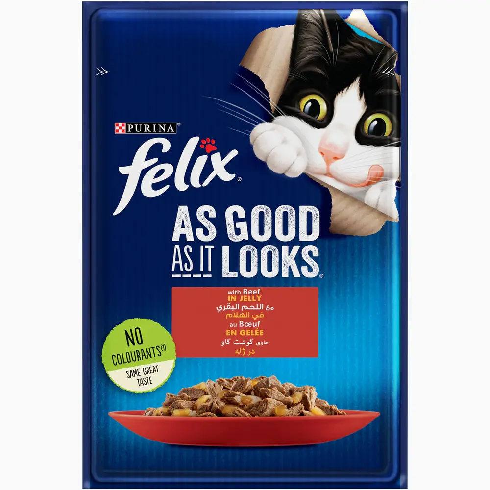 Purina Felix As Good as it Looks Beef in Jelly 85g Wet Cat Food Pouch Purina Felix As Good as it Looks Beef in Jelly 85g Wet Cat Food Pouch