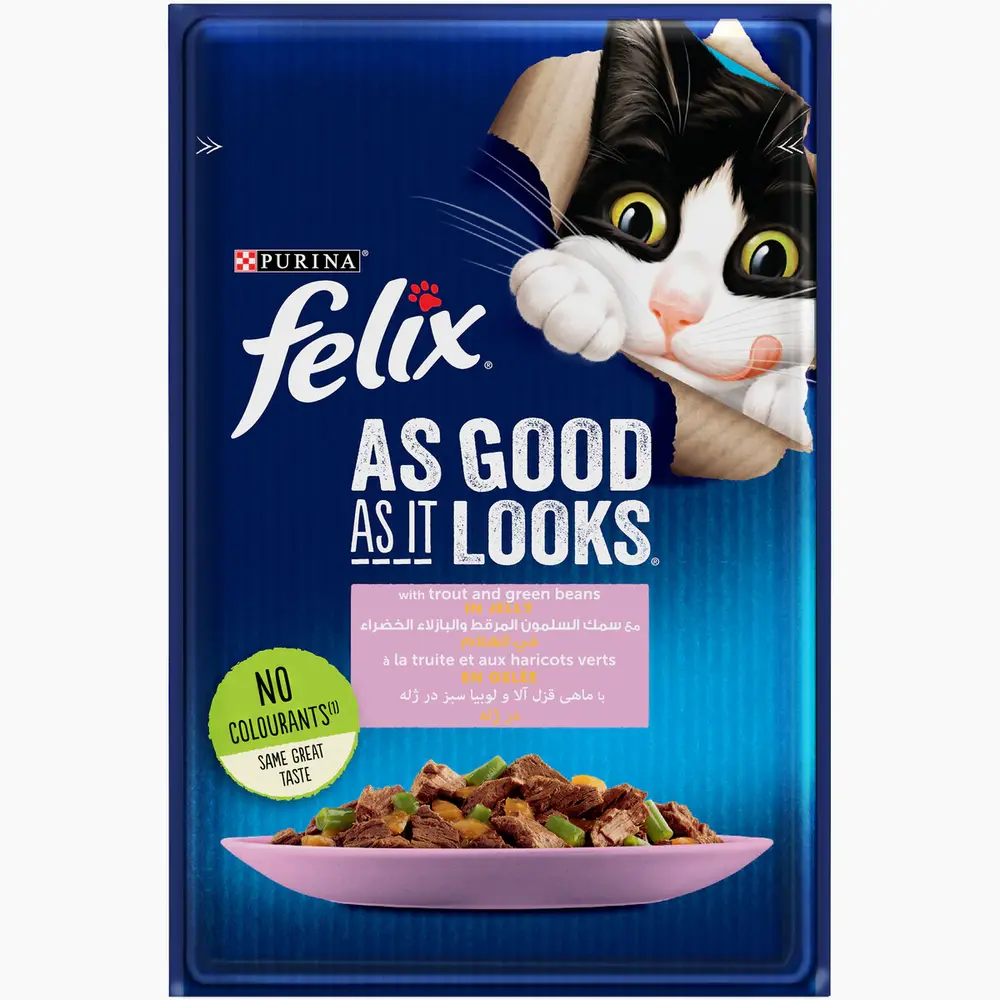 Purina Felix As Good as it Looks Green beans in Jelly 85g Wet Cat Food Pouch Purina Felix As Good as it Looks Green beans in Jelly 85g Wet Cat Food Pouch