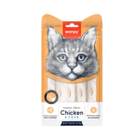 Wanpy Creamy Chicken & Crap Lickable Cat Treat 70g Sachet