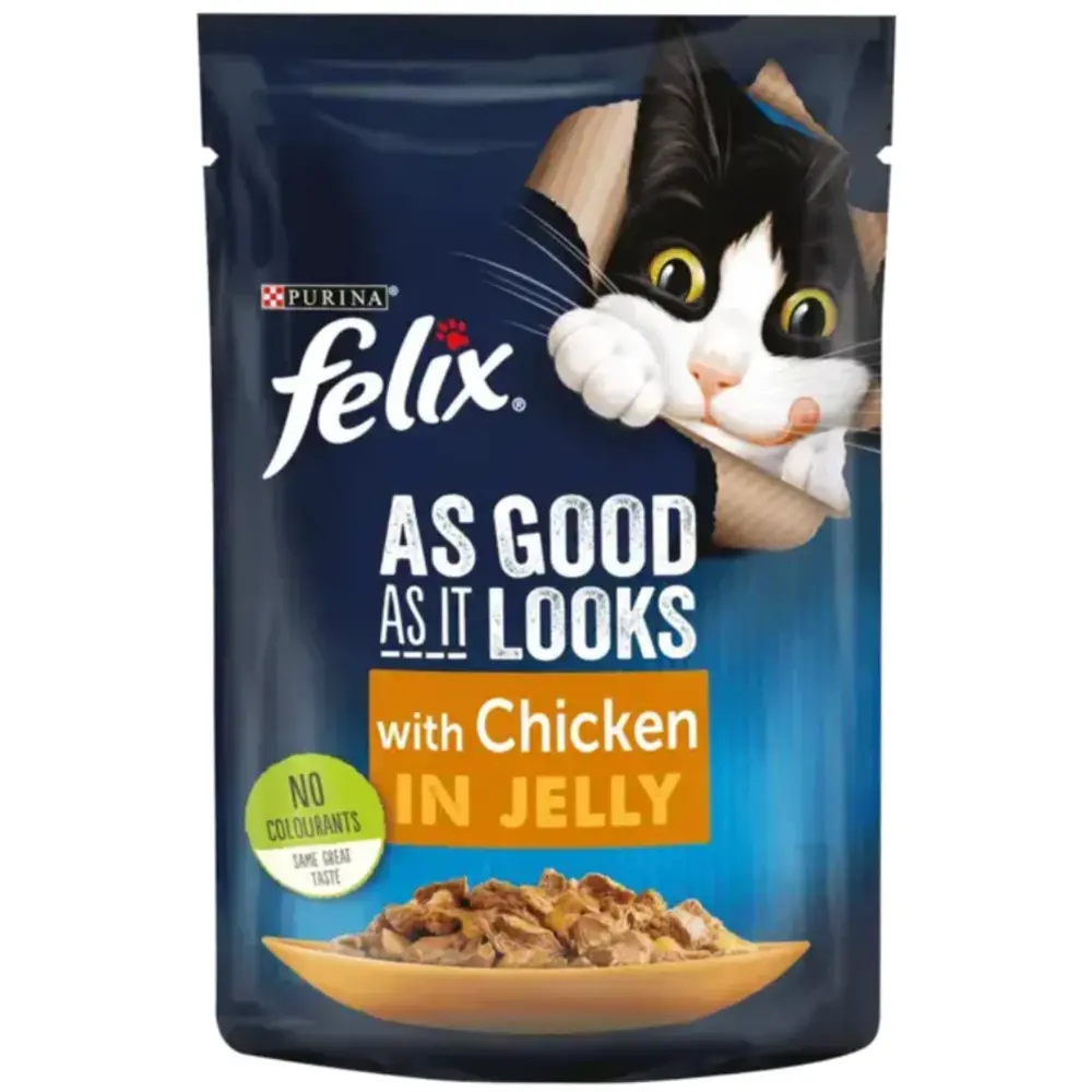 Purina Felix As Good as it Looks Chicken in Jelly 85g Wet Cat Food Pouch Purina Felix As Good as it Looks Chicken in Jelly 85g Wet Cat Food Pouch