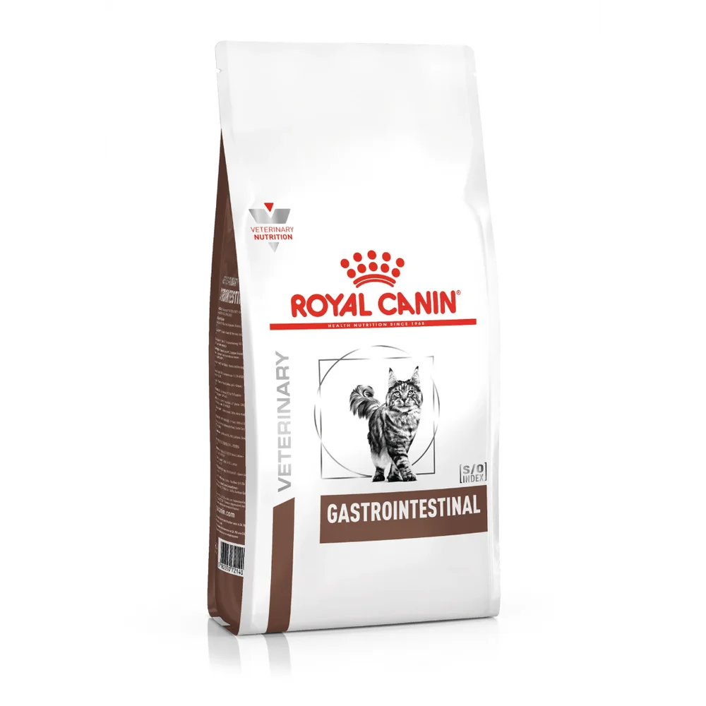 Royal Canin Feline Gastrointestinal dry food bag for cats with digestive sensitivities and intestinal health issues. Royal Canin Feline Gastrointestinal dry food bag for cats with digestive sensitivities and intestinal health issues.