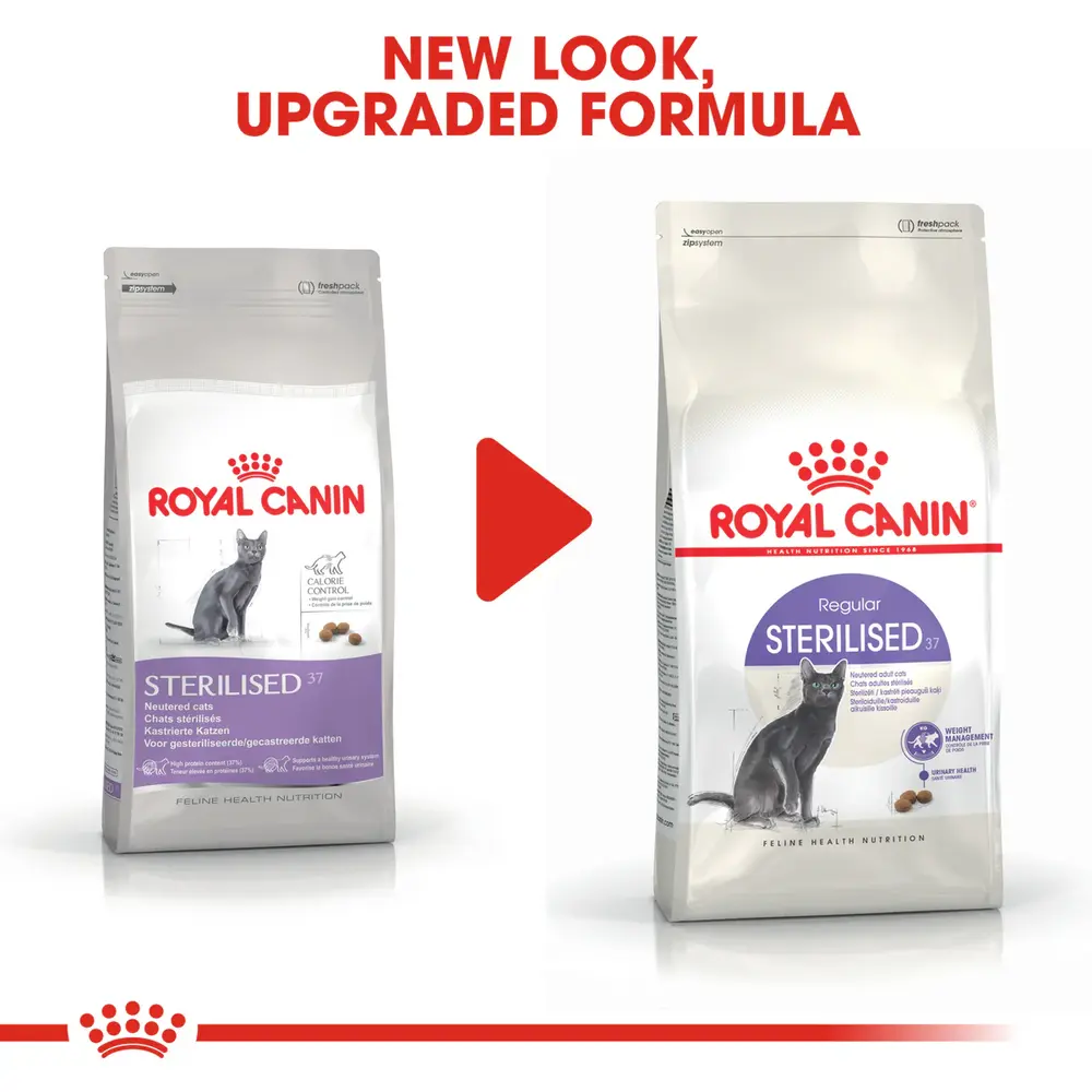 Royal Canin Sterilised 37 2kg bag for neutered adult cats featuring kibble for weight management and urinary health. Royal Canin Sterilised 37 2kg bag for neutered adult cats featuring kibble for weight management and urinary health.
