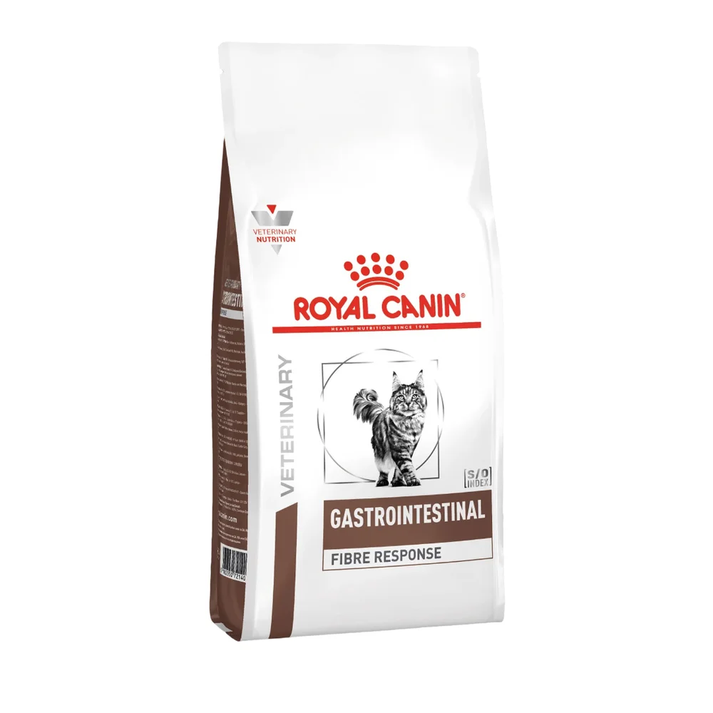 Royal Canin Gastrointestinal Fiber Response dry cat food bag for cats needing constipation relief and high-fiber digestive support. Royal Canin Gastrointestinal Fiber Response dry cat food bag for cats needing constipation relief and high-fiber digestive support.
