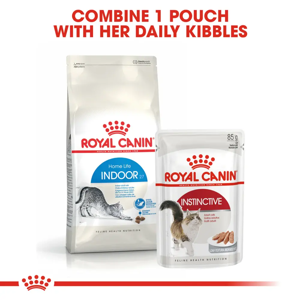 Royal Canin Indoor Adult dry cat food bag for indoor cats aged 1-7 years featuring kibble for stool odor reduction and hairball management. Royal Canin Indoor Adult dry cat food bag for indoor cats aged 1-7 years featuring kibble for stool odor reduction and hairball management.