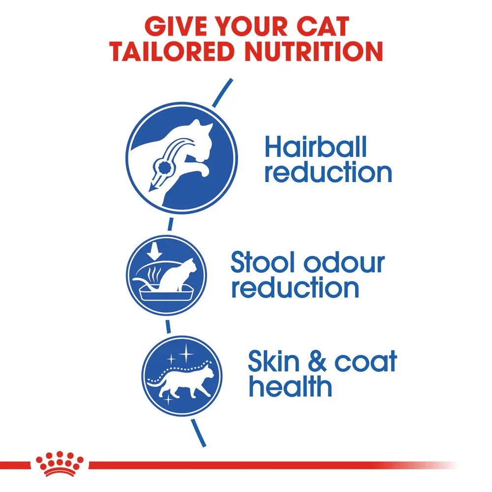 Royal Canin Indoor Adult dry cat food bag for indoor cats aged 1-7 years featuring kibble for stool odor reduction and hairball management. Royal Canin Indoor Adult dry cat food bag for indoor cats aged 1-7 years featuring kibble for stool odor reduction and hairball management.