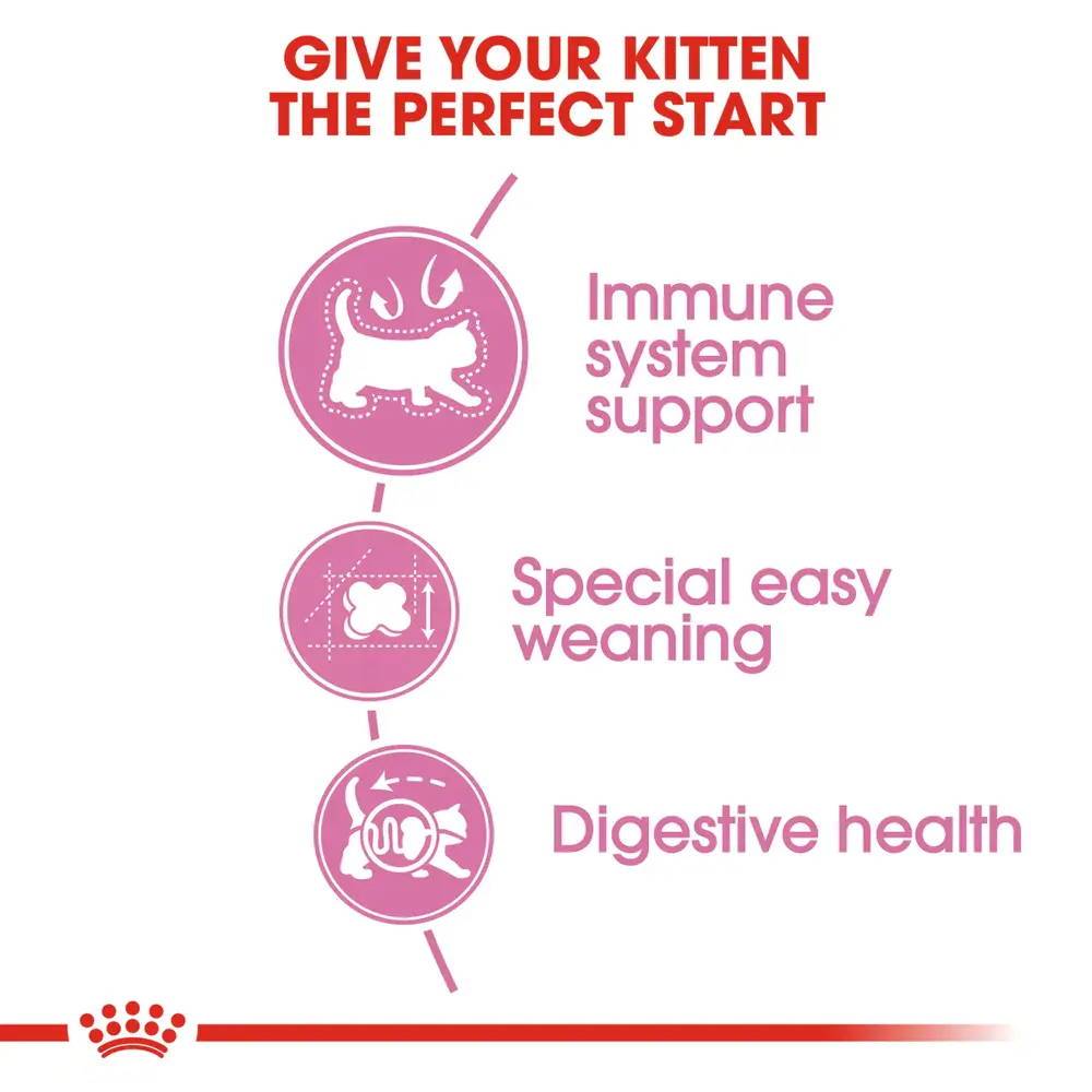 Royal Canin Mother & Babycat dry food bag for pregnant cats and kittens 1-4 months, showing tiny rehydratable kibble. Royal Canin Mother & Babycat dry food bag for pregnant cats and kittens 1-4 months, showing tiny rehydratable kibble.