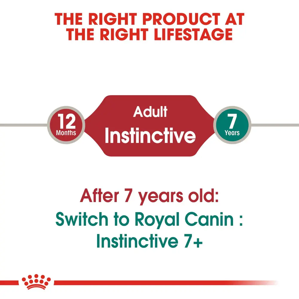 Royal Canin Instinctive Adult wet cat food pouch in a soft loaf texture for cats aged 1 to 7 years. Royal Canin Instinctive Adult wet cat food pouch in a soft loaf texture for cats aged 1 to 7 years.