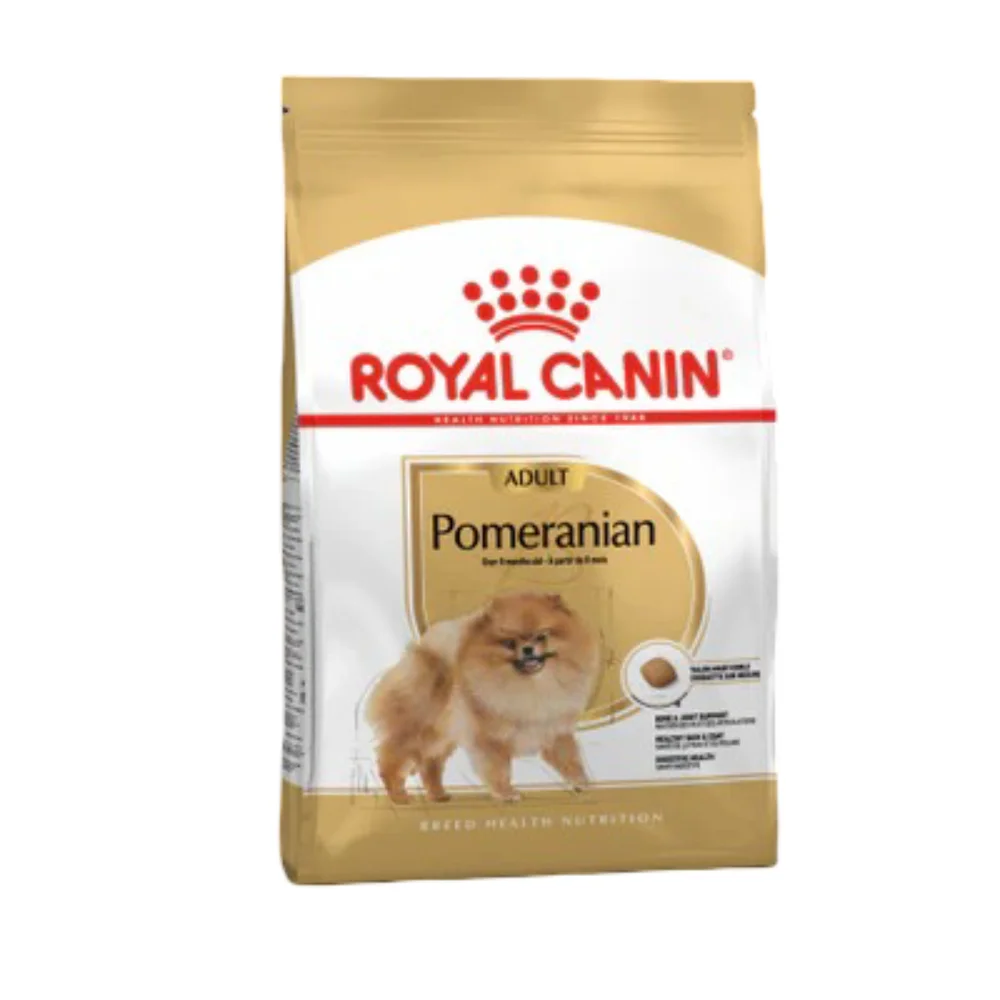 Royal Canin Pomeranian Adult 1.5kg bag featuring specialized kibble for tiny jaws and a fluffy double coat. Royal Canin Pomeranian Adult 1.5kg bag featuring specialized kibble for tiny jaws and a fluffy double coat.