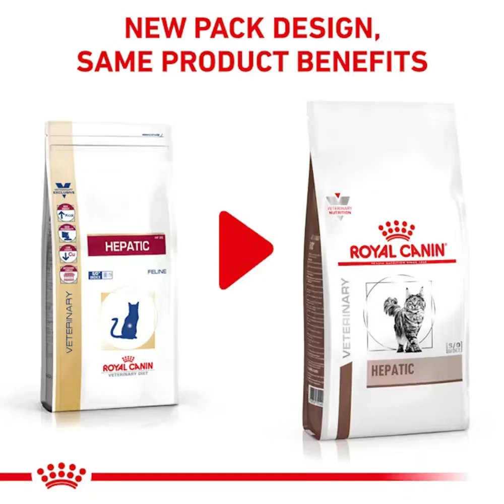 Royal Canin Hepatic dry cat food bag for cats with liver disease, showing high-energy kibble with low copper content. Royal Canin Hepatic dry cat food bag for cats with liver disease, showing high-energy kibble with low copper content.